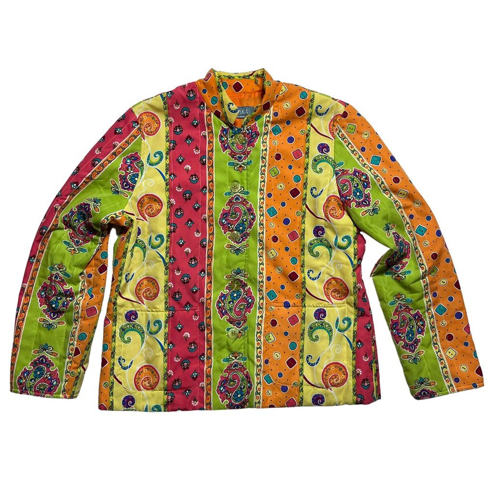Koret Quilted Jacket Blazer Boho Colorful Button Up - Petite Small Lined